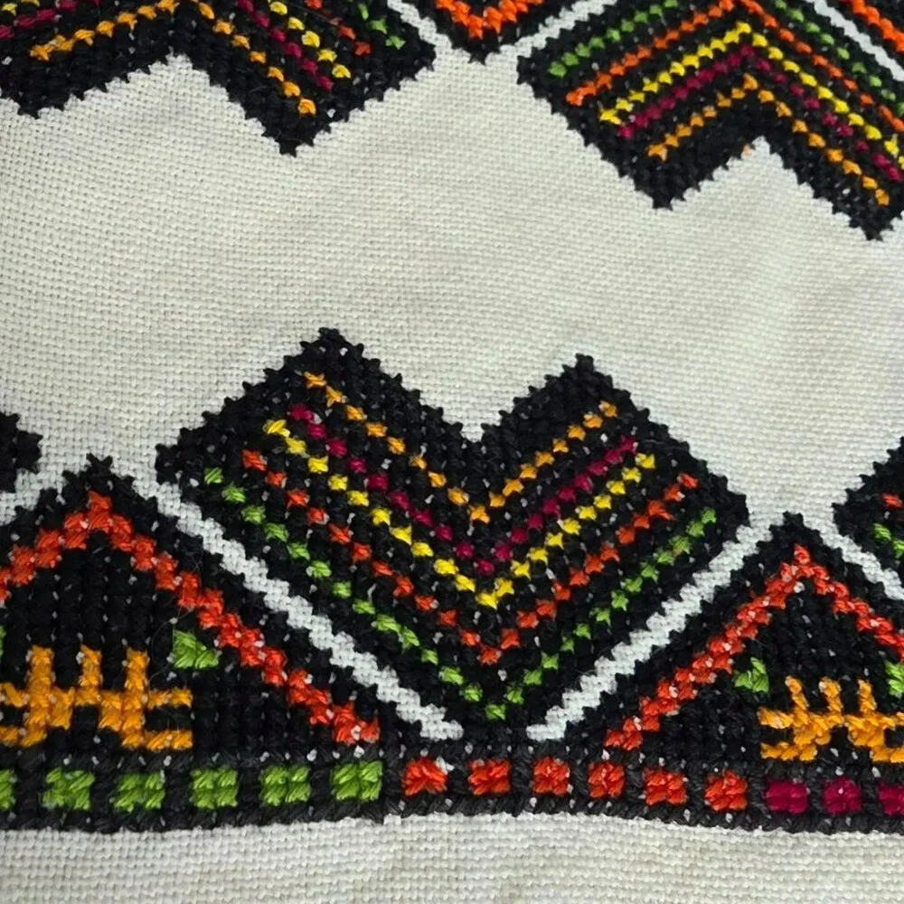 Handwoven Ukrainian Rushnyk Tapestry Embroidered Cotton Wedding Geometric Fringe